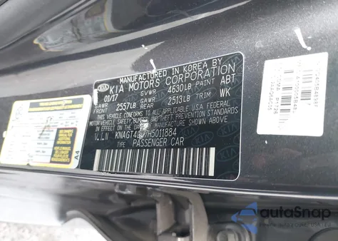 2017 Kia Optima Hybrid from USA, damaged, VIN KNAGT4LE7H5011884